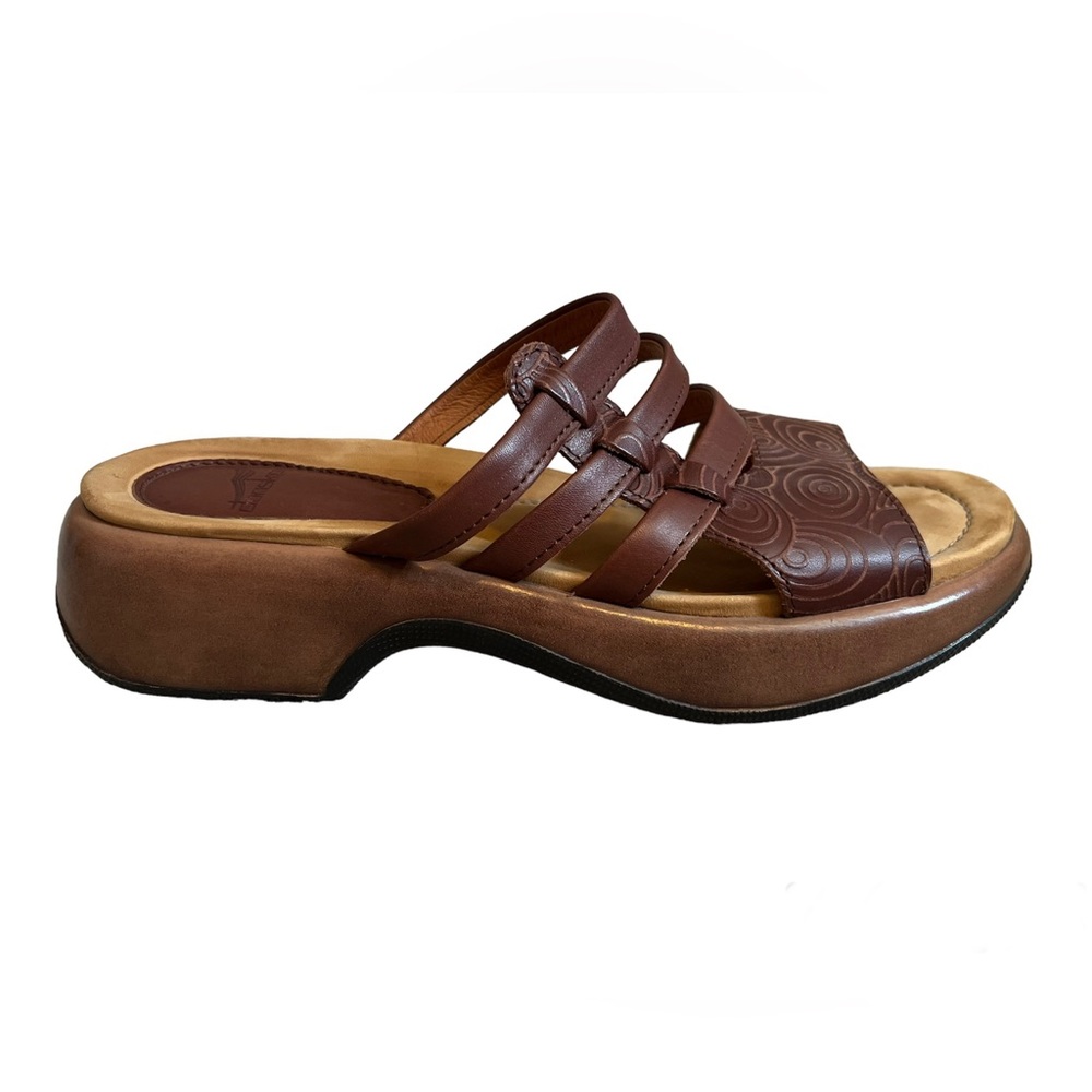 Dansko ‘Lacey’ Tooled Leather Embossed Swirl Slide Cognac Sandals EU 40